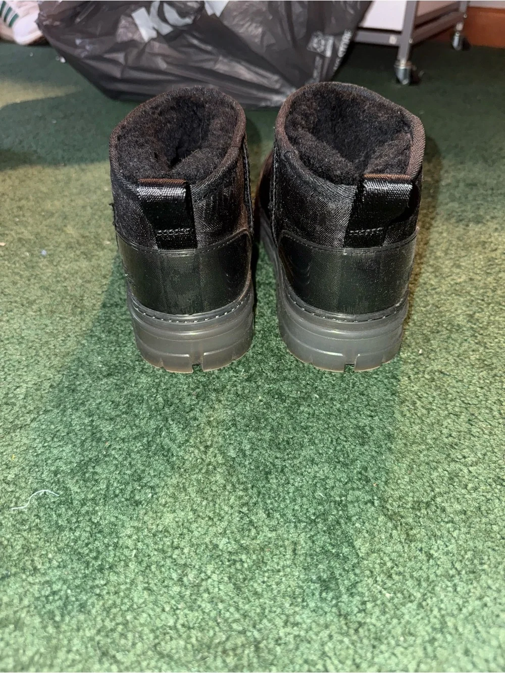 UGG Black Short Winter Ankle Boots with Subtle Pattern